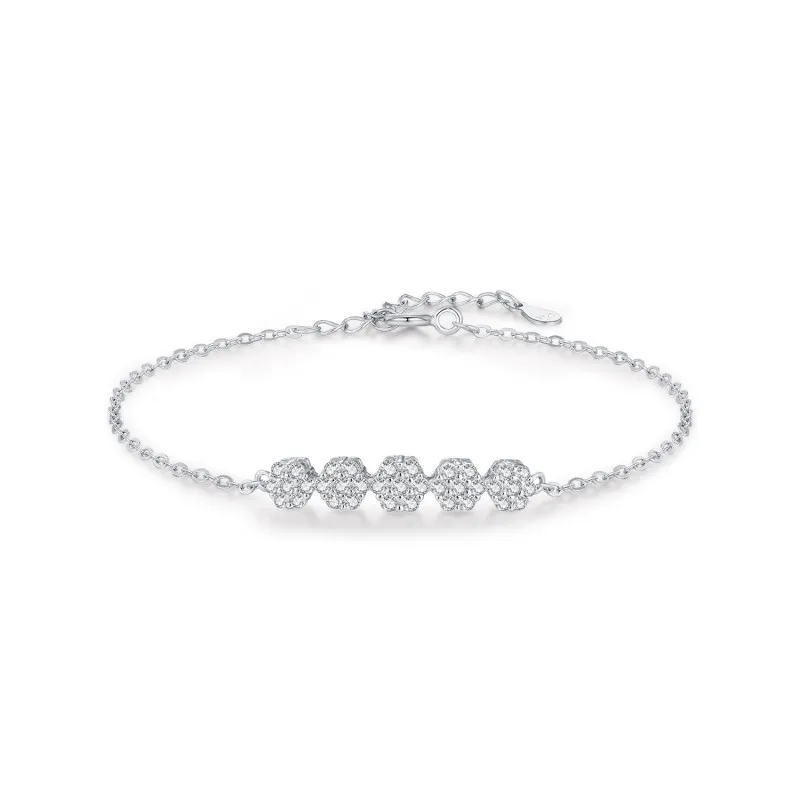 925 Sterling Silver Sparkling Floral Zirconia Bracelet 100100187