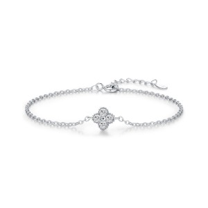 925 Sterling Silver Lucky Zirconia Clover Bracelet 100100189