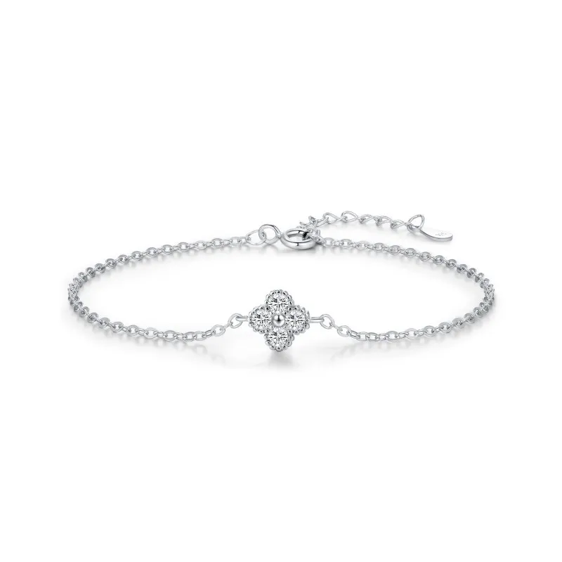 925 Sterling Silver Lucky Zirconia Clover Bracelet 100100189