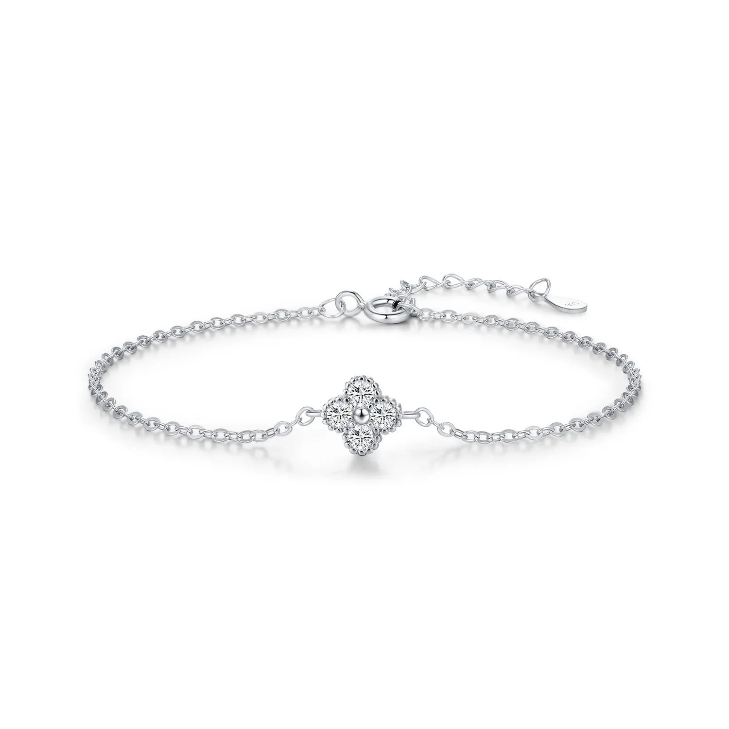 925 Sterling Silver Lucky Zirconia Clover Bracelet 100100189