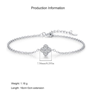 925 Sterling Silver Lucky Zirconia Clover Bracelet 100100189