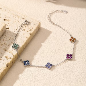 925 Sterling Silver Dopamine Zirconia Lucky Clover Bracelet 100100190