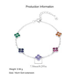 925 Sterling Silver Dopamine Zirconia Lucky Clover Bracelet 100100190