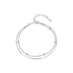 S925 Minimalist Double-Layer Snake Chain Bead Bracelet 100100191