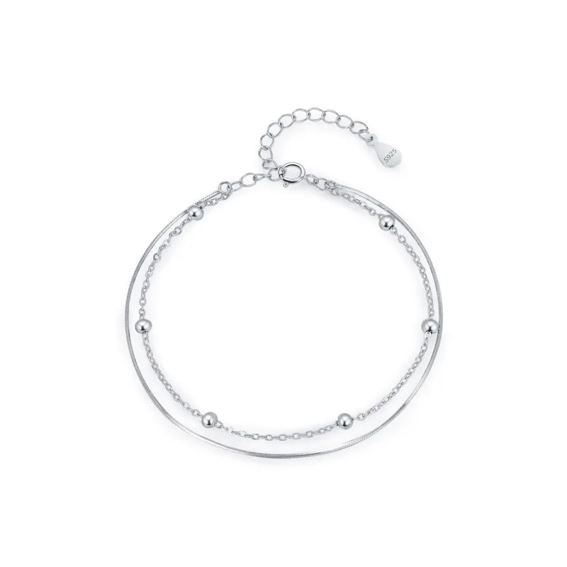 S925 Minimalist Double-Layer Snake Chain Bead Bracelet 100100191