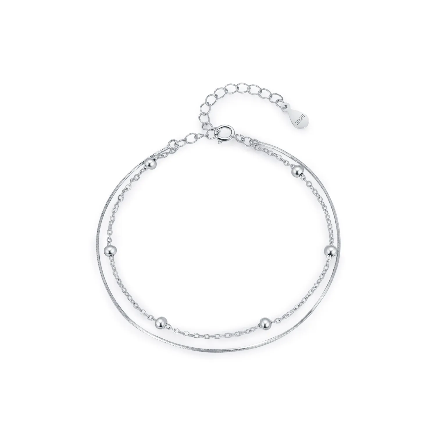S925 Minimalist Double-Layer Snake Chain Bead Bracelet 100100191