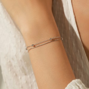 S925 Minimalist Double-Layer Snake Chain Bead Bracelet 100100191