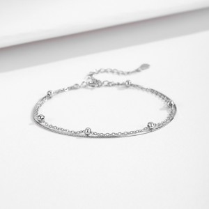S925 Minimalist Double-Layer Snake Chain Bead Bracelet 100100191