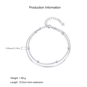 S925 Minimalist Double-Layer Snake Chain Bead Bracelet 100100191