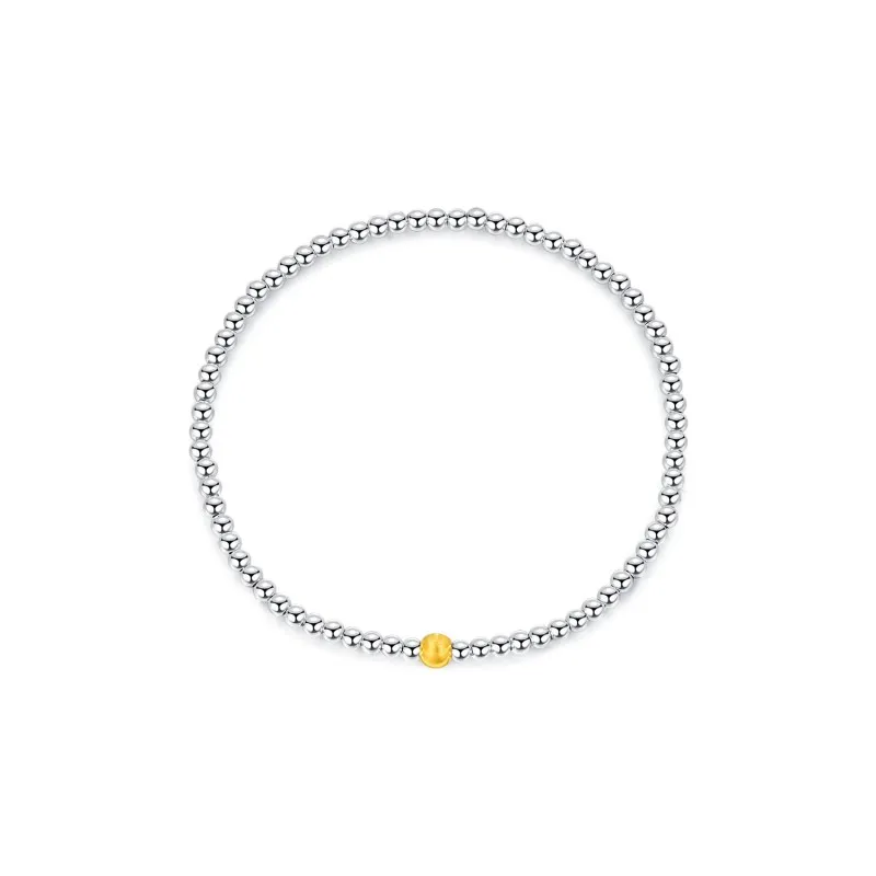 925 Sterling Silver Matte Gold Beaded Bracelet 100100192