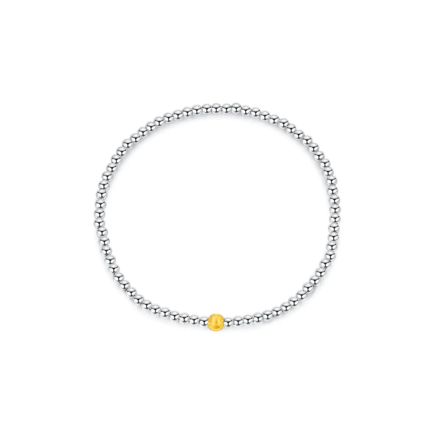 925 Sterling Silver Matte Gold Beaded Bracelet 100100192