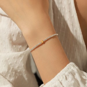 925 Sterling Silver Matte Gold Beaded Bracelet 100100192