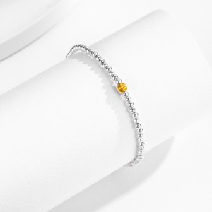 925 Sterling Silver Matte Gold Beaded Bracelet 100100192