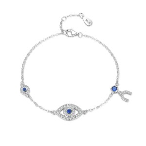 925 Sterling Silver Blue CZ Evil Eye Bracelet 100100194