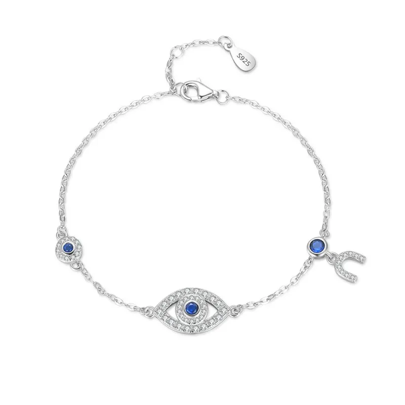 925 Sterling Silver Blue CZ Evil Eye Bracelet 100100194