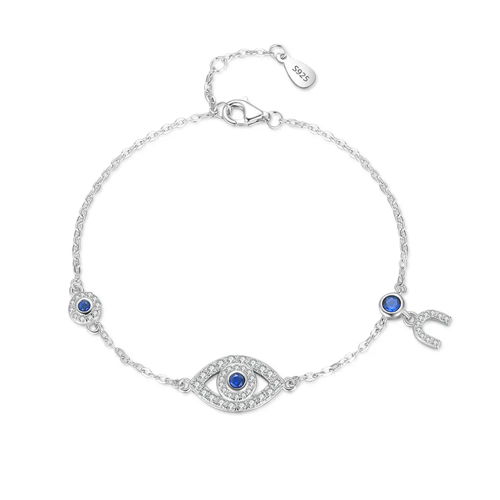 925 Sterling Silver Blue CZ Evil Eye Bracelet 100100194