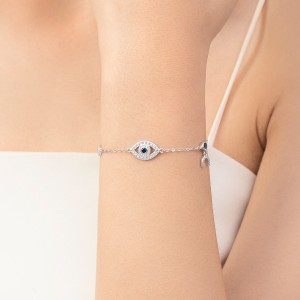925 Sterling Silver Blue CZ Evil Eye Bracelet 100100194
