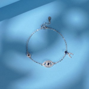 925 Sterling Silver Blue CZ Evil Eye Bracelet 100100194