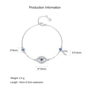 925 Sterling Silver Blue CZ Evil Eye Bracelet 100100194