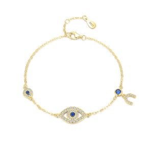 925 Sterling Silver Blue CZ Evil Eye Bracelet 100100194