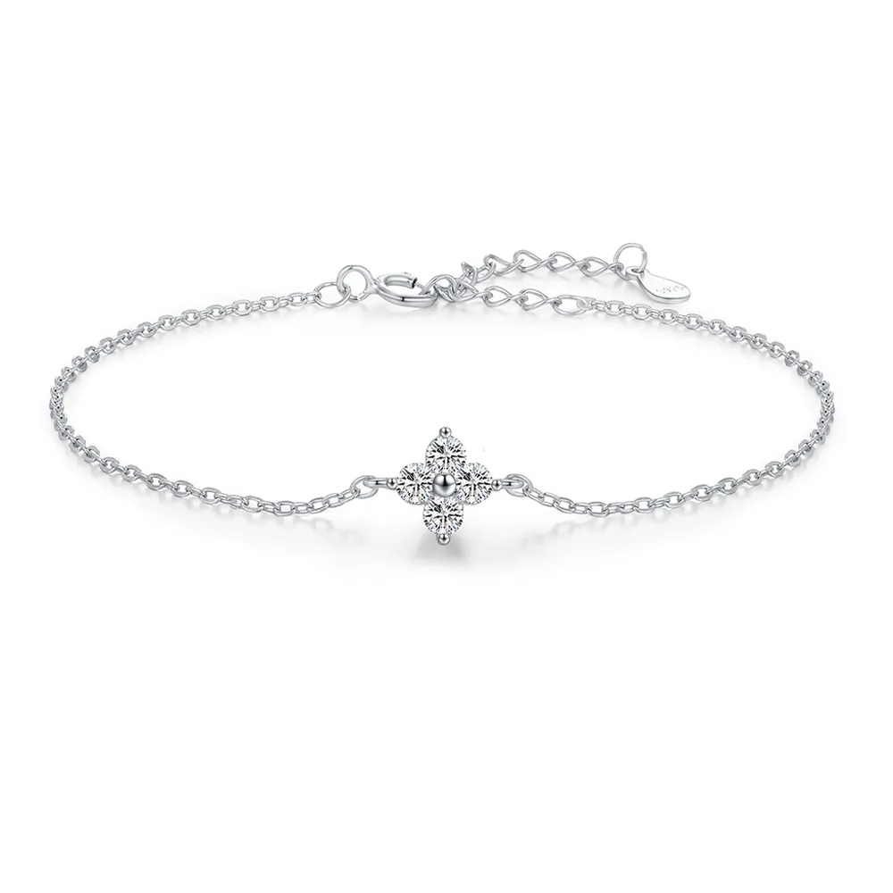 925 Sterling Silver Four-Leaf Clover CZ Bracelet 100100195