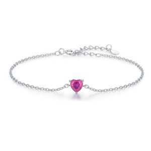 925 Sterling Silver Heart-Shaped Hot Pink CZ Bracelet 100100196