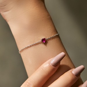 925 Sterling Silver Heart-Shaped Hot Pink CZ Bracelet 100100196
