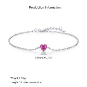 925 Sterling Silver Heart-Shaped Hot Pink CZ Bracelet 100100196