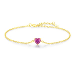 925 Sterling Silver Heart-Shaped Hot Pink CZ Bracelet 100100196