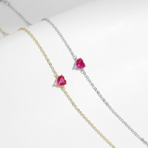 925 Sterling Silver Heart-Shaped Hot Pink CZ Bracelet 100100196