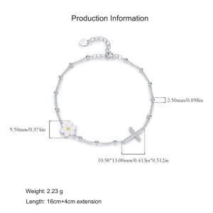 925 Sterling Silver Beaded Daisy and Pave Cross Bracelet 100100197