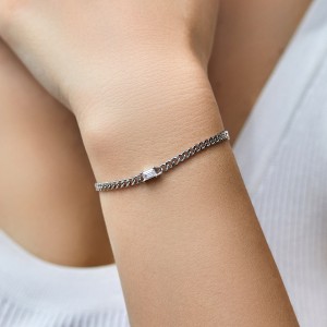 925 Sterling Silver Curb Chain Baguette CZ Bracelet 100100199