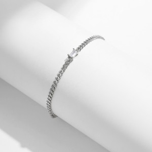 925 Sterling Silver Curb Chain Baguette CZ Bracelet 100100199