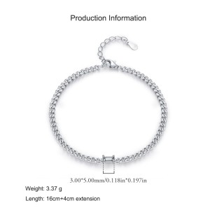 925 Sterling Silver Curb Chain Baguette CZ Bracelet 100100199