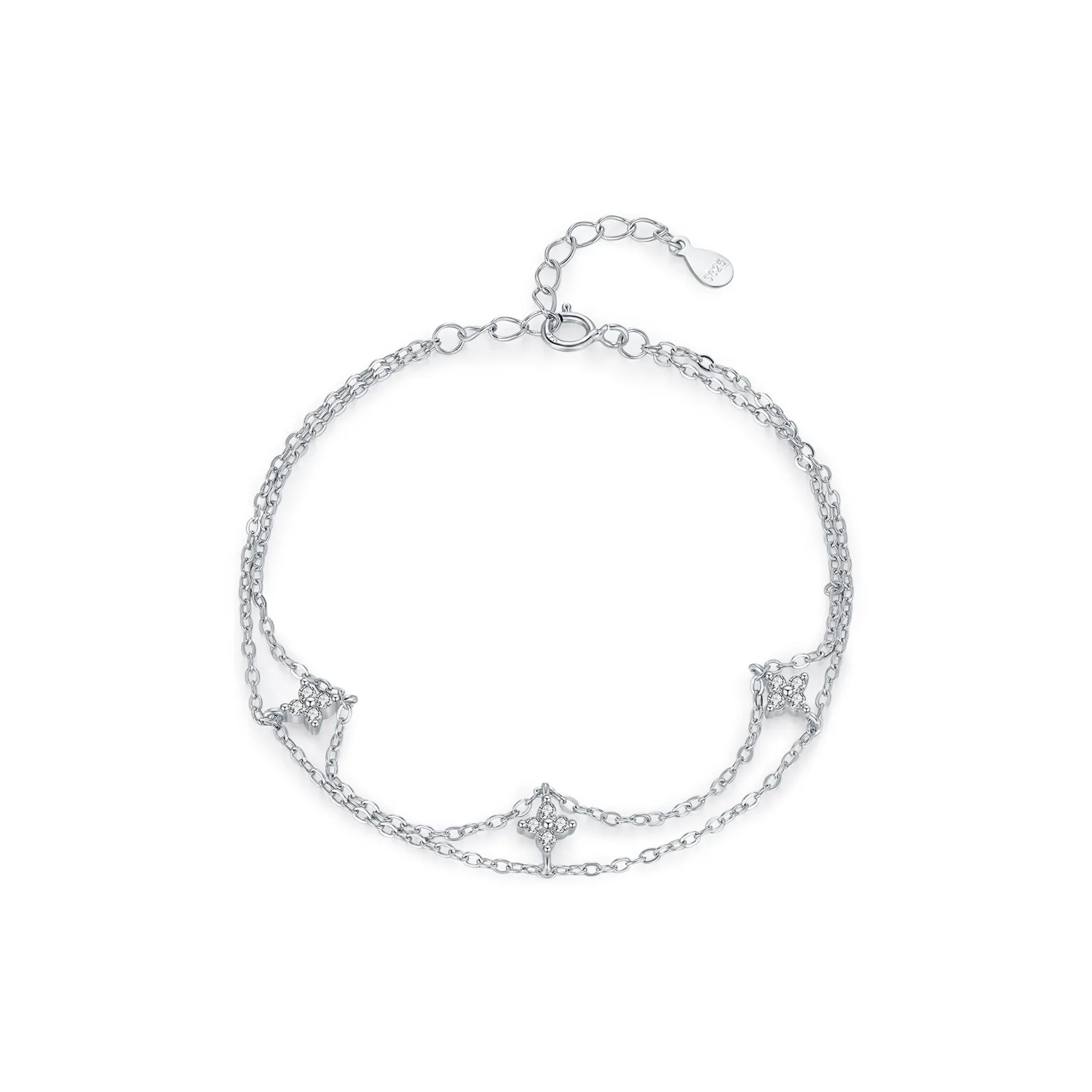925 Sterling Silver Double-Layer Clover CZ Bracelet 100100200 925 Sterling Silver Double-Layer Clover CZ Bracelet 100100200