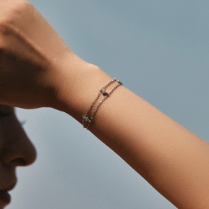 925 Sterling Silver Double-Layer Clover CZ Bracelet 100100200 925 Sterling Silver Double-Layer Clover CZ Bracelet 100100200