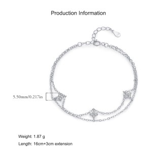 925 Sterling Silver Double-Layer Clover CZ Bracelet 100100200 925 Sterling Silver Double-Layer Clover CZ Bracelet 100100200