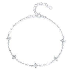 925 Sterling Silver Four-Leaf Clover CZ Bracelet 100100201