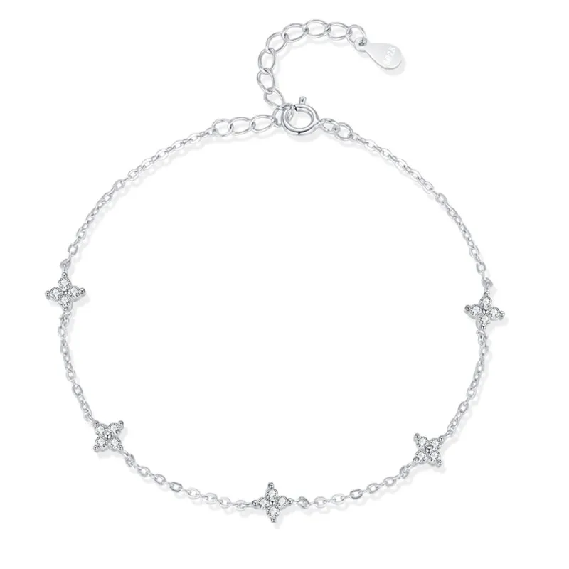 925 Sterling Silver Four-Leaf Clover CZ Bracelet 100100201