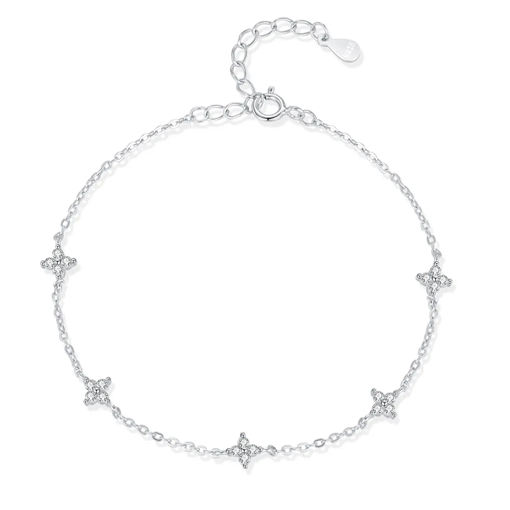 925 Sterling Silver Four-Leaf Clover CZ Bracelet 100100201