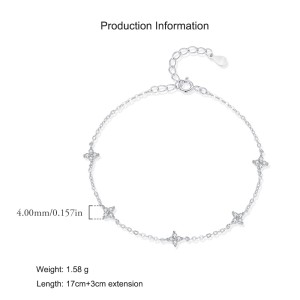 925 Sterling Silver Four-Leaf Clover CZ Bracelet 100100201