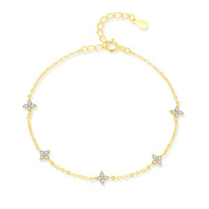 925 Sterling Silver Four-Leaf Clover CZ Bracelet 100100201