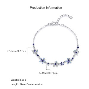 925 Sterling Silver Gradient Blue Zirconia Flower Bracelet 100100202