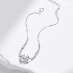 925 Sterling Silver Four-Leaf Clover Heart Bracelet 100100204