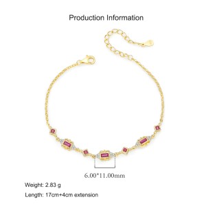 925 Sterling Silver Retro Ruby Red Zirconia Bracelet 100100207