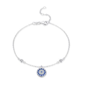 925 Sterling Silver Evil Eye Blue CZ Charm Bracelet 100100210