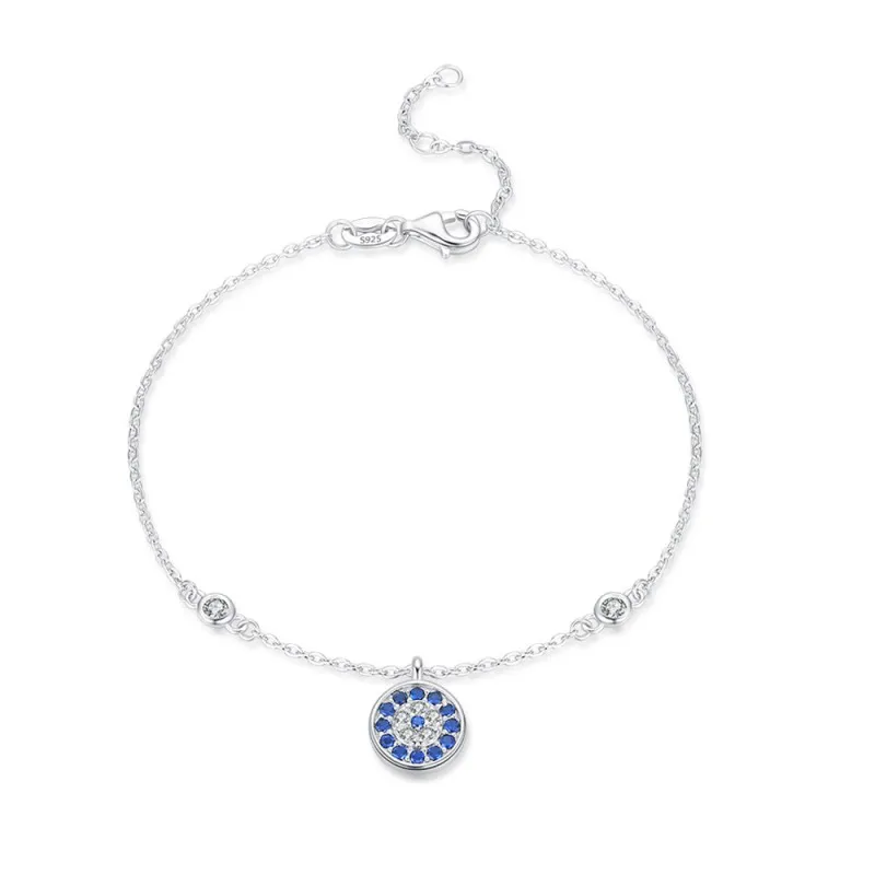 925 Sterling Silver Evil Eye Blue CZ Charm Bracelet 100100210