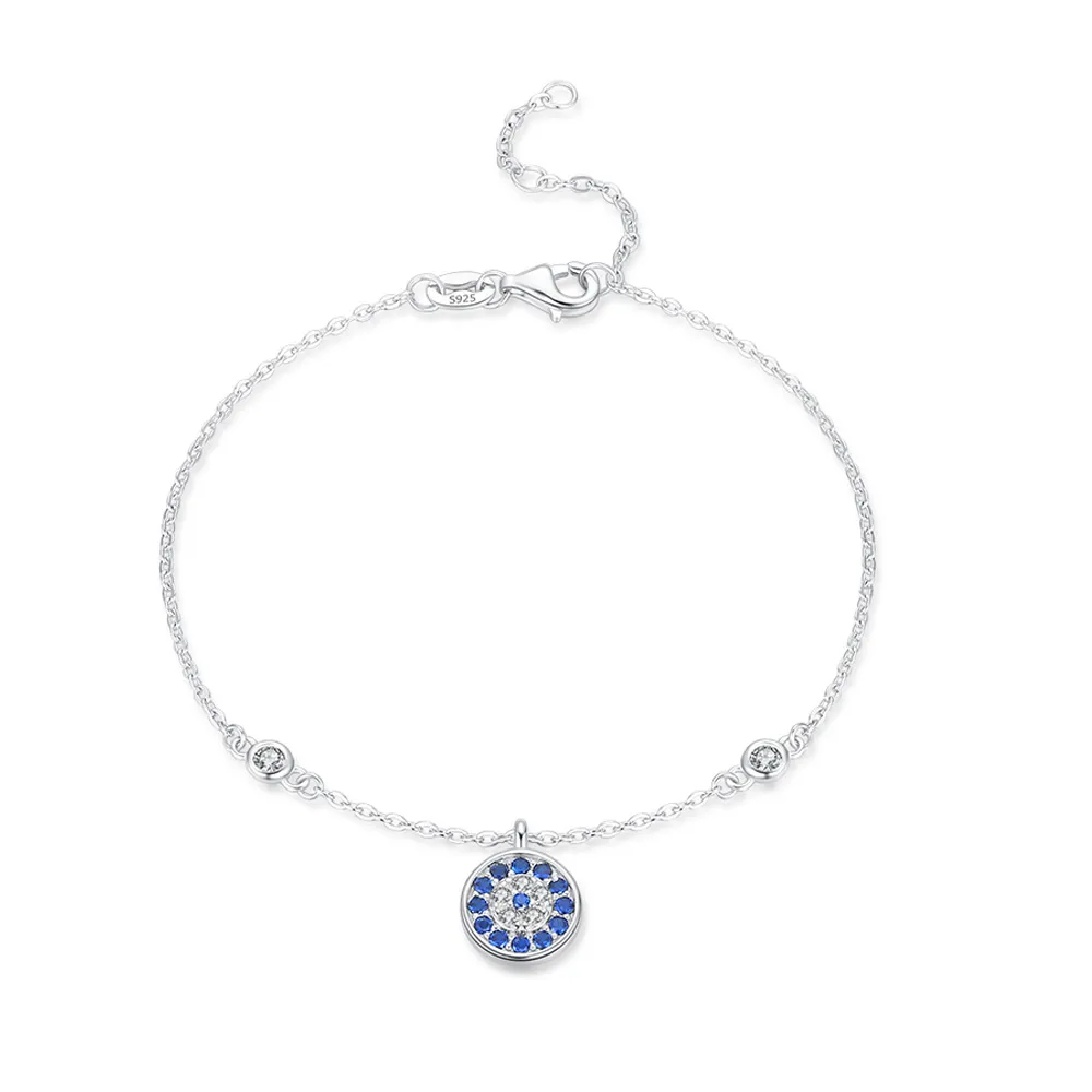 925 Sterling Silver Evil Eye Blue CZ Charm Bracelet 100100210