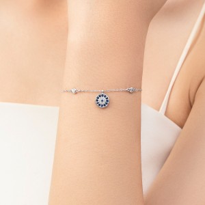 925 Sterling Silver Evil Eye Blue CZ Charm Bracelet 100100210