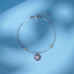 925 Sterling Silver Evil Eye Blue CZ Charm Bracelet 100100210